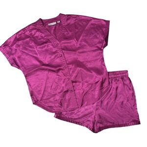 Vintage Erika Taylor Intimates Women's Satin Pajama Set Top Shorts Pink Size M